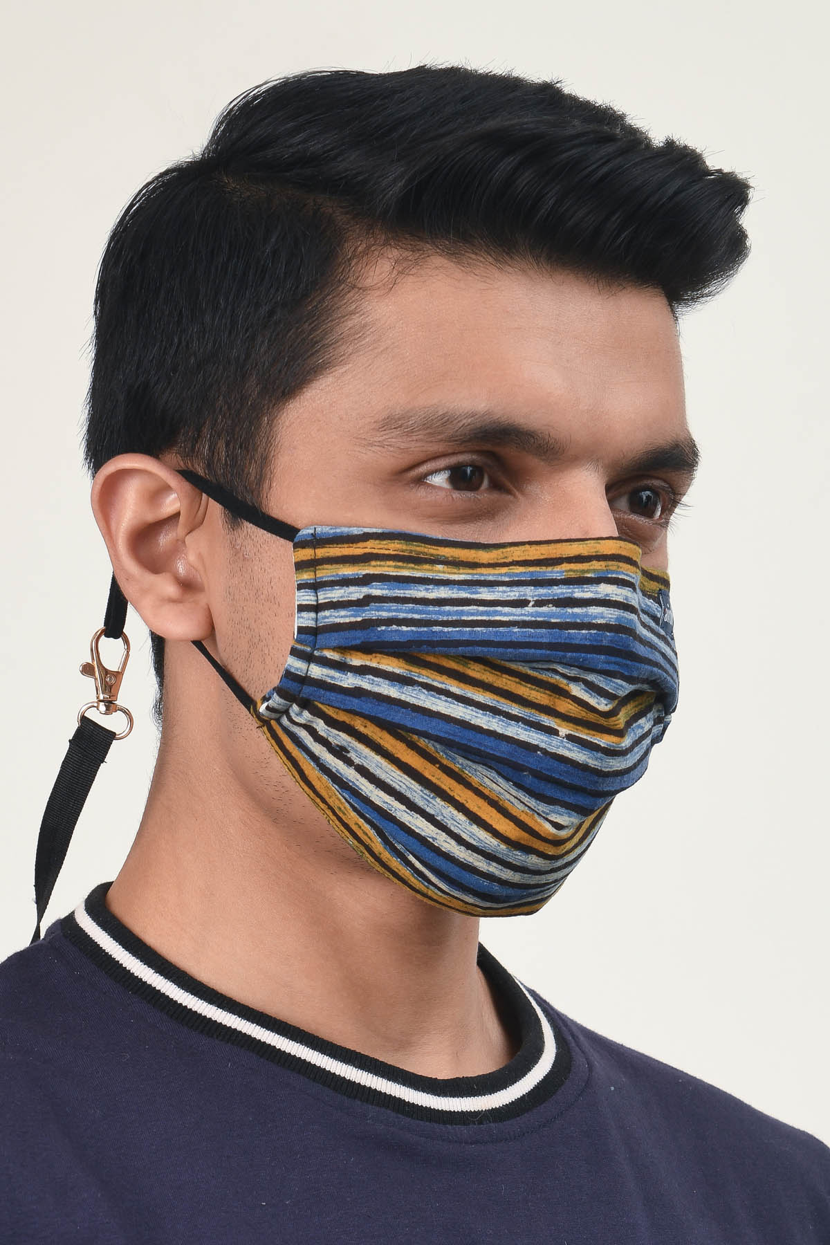 LINEAR Bagru Hand Block Printed cotton Reusable Mask/4 Layer Breathable /With Nosepin/Lab tested Antimicrobial/Antiviral/Coolit™/Handmade - image 6